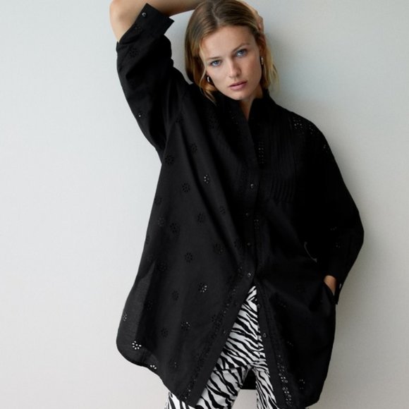 ZARA OVERSIZED EMBROIDERED EYELET SHIRT - Picture 6 of 6
